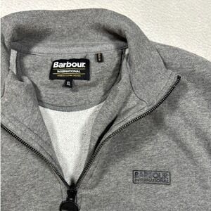Barbour International Quarter Zip Sweatshirt Women XL Grey Logo Pullover MQL0255